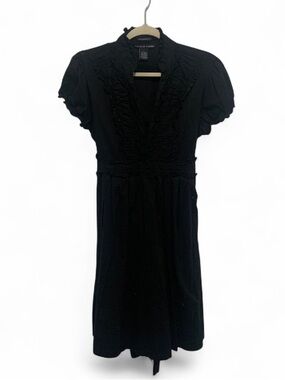 Y2K Black Ruffle-Trim V-Neck Short Sleeve Mini Dress